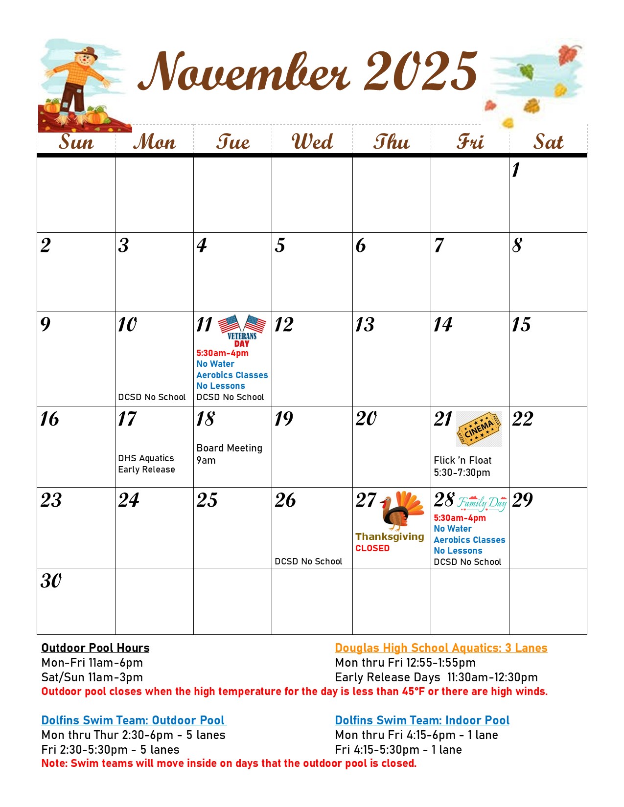 Carson Valley Swim Center July Event Calendar