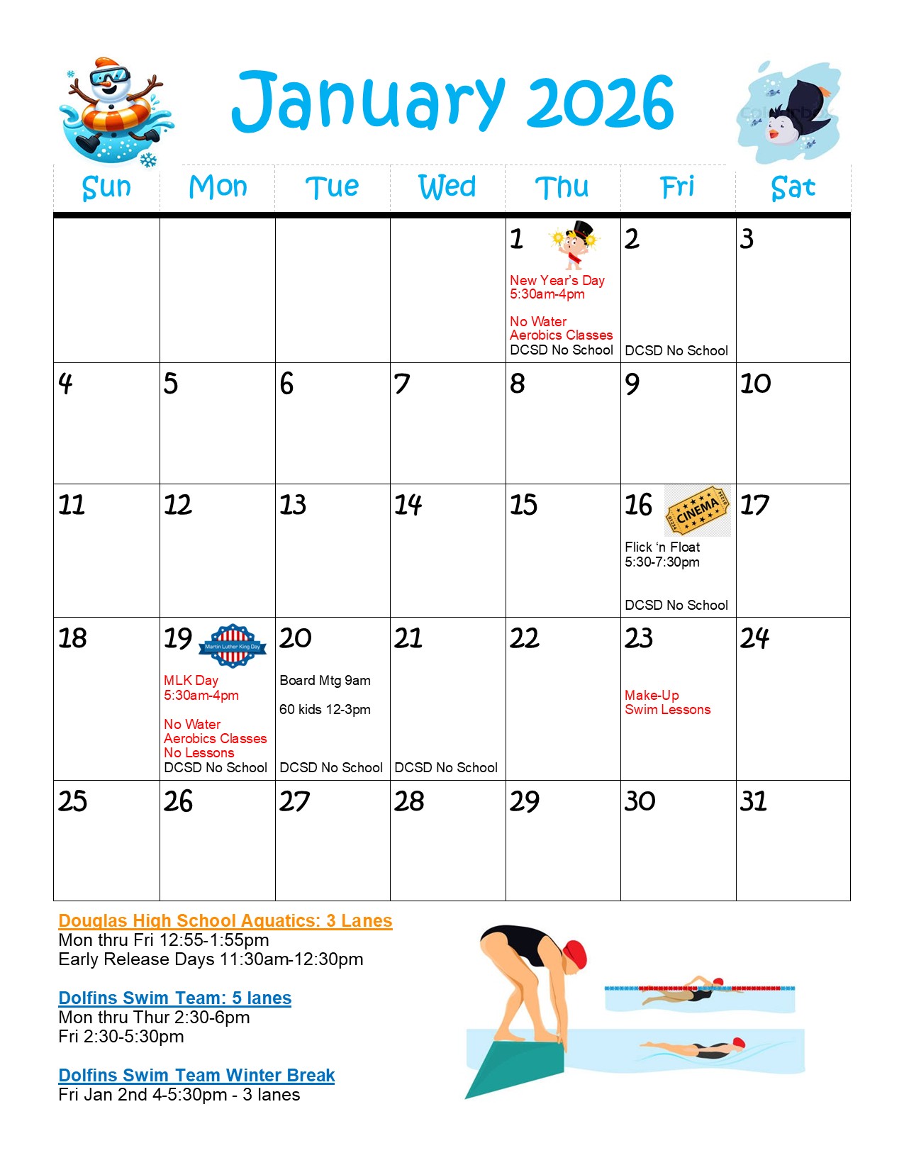 Carson Valley Swim Center July Event Calendar