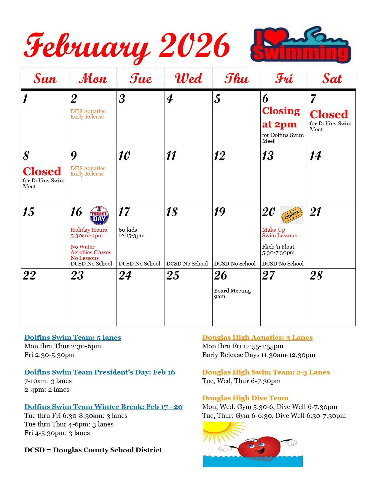 Carson Valley Swim Center July Event Calendar