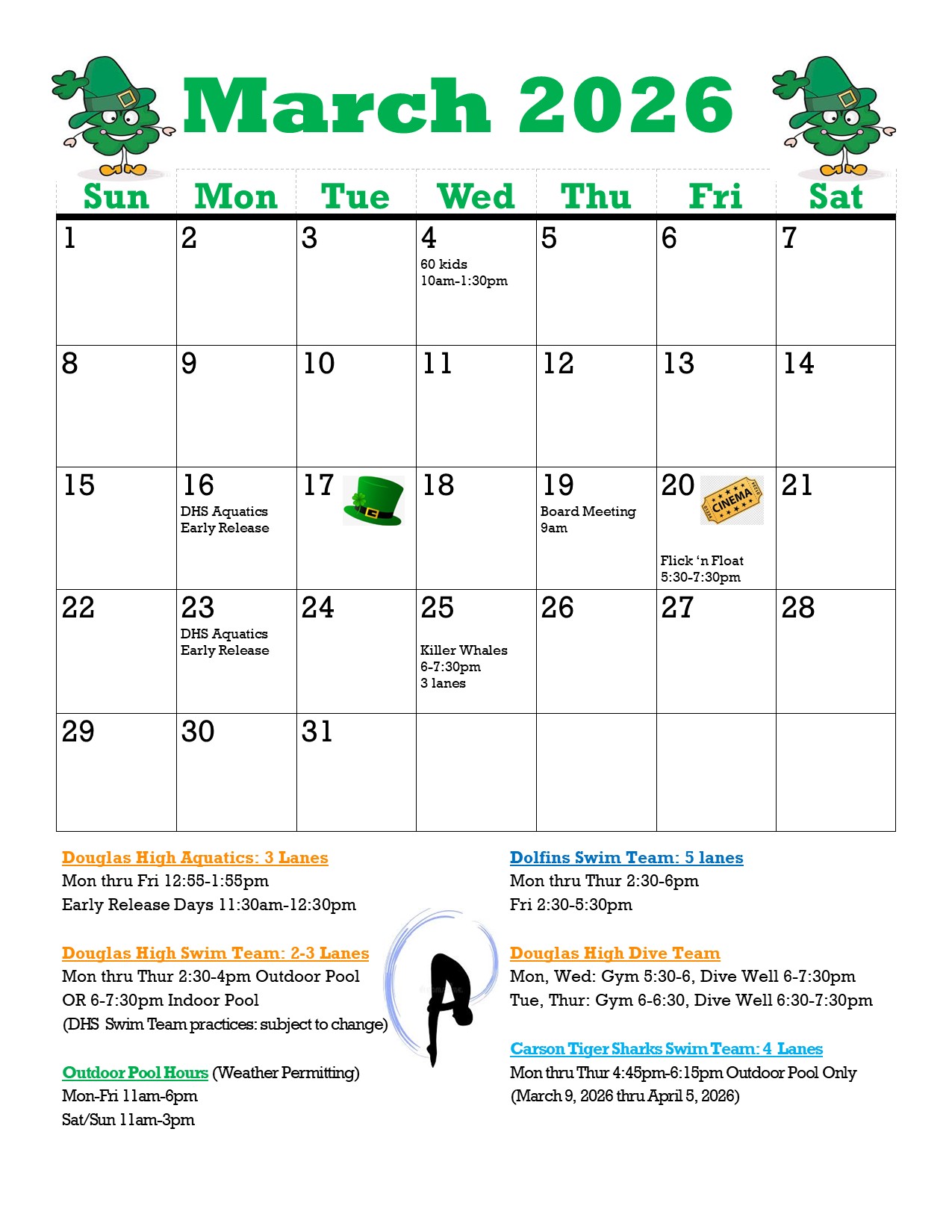 Carson Valley Swim Center July Event Calendar