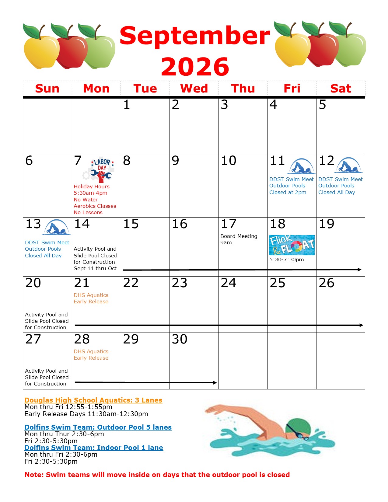 September 2026 JPEG Carson Valley Swim Center July Event Calendar