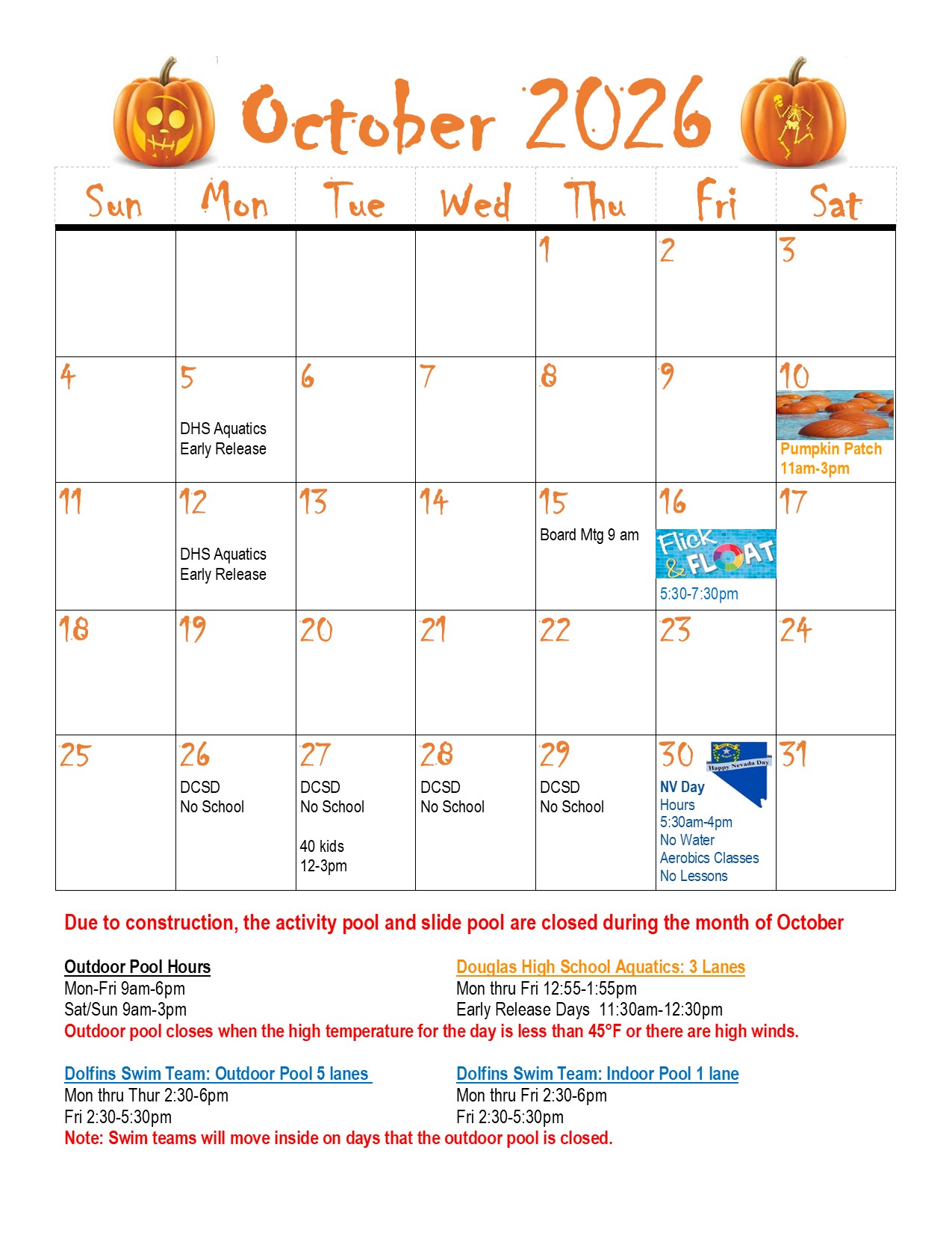 October 2026 JPEG Carson Valley Swim Center July Event Calendar